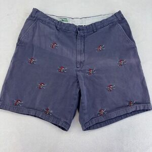 Castaway Mens Pirate Skull Crossbones Embroidered Shorts Navy Blue 40x9 Cotton